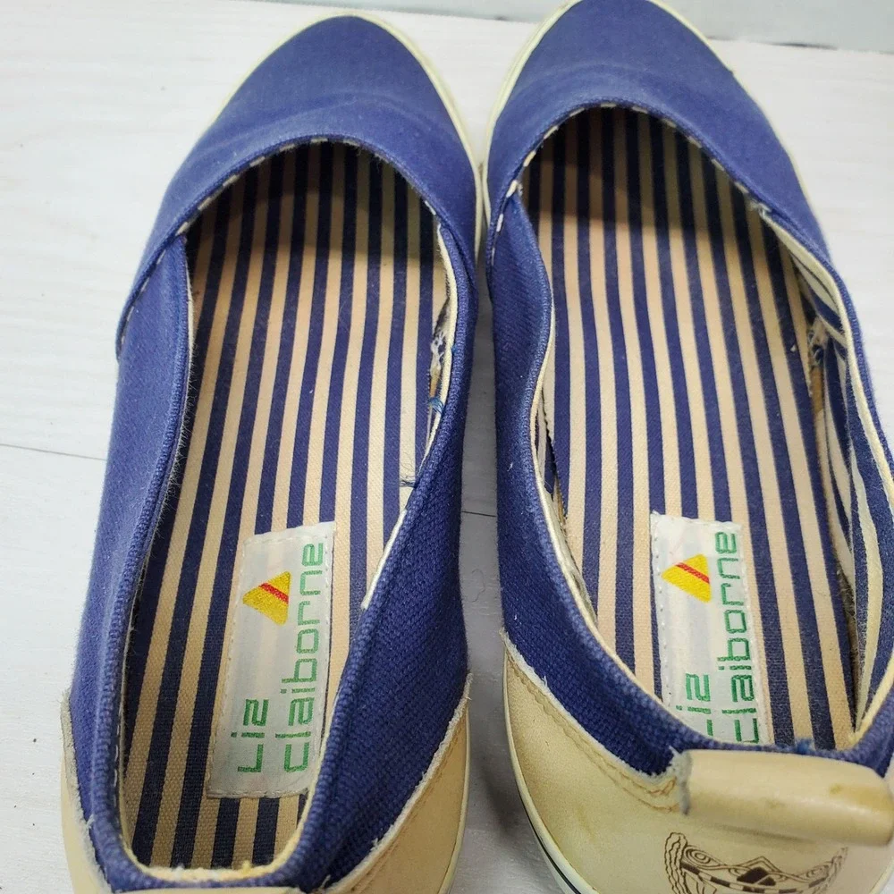 Liz Claiborne Casual Canvas Slip On‎ Sneakers Shoes Blue White Stripe Size 10